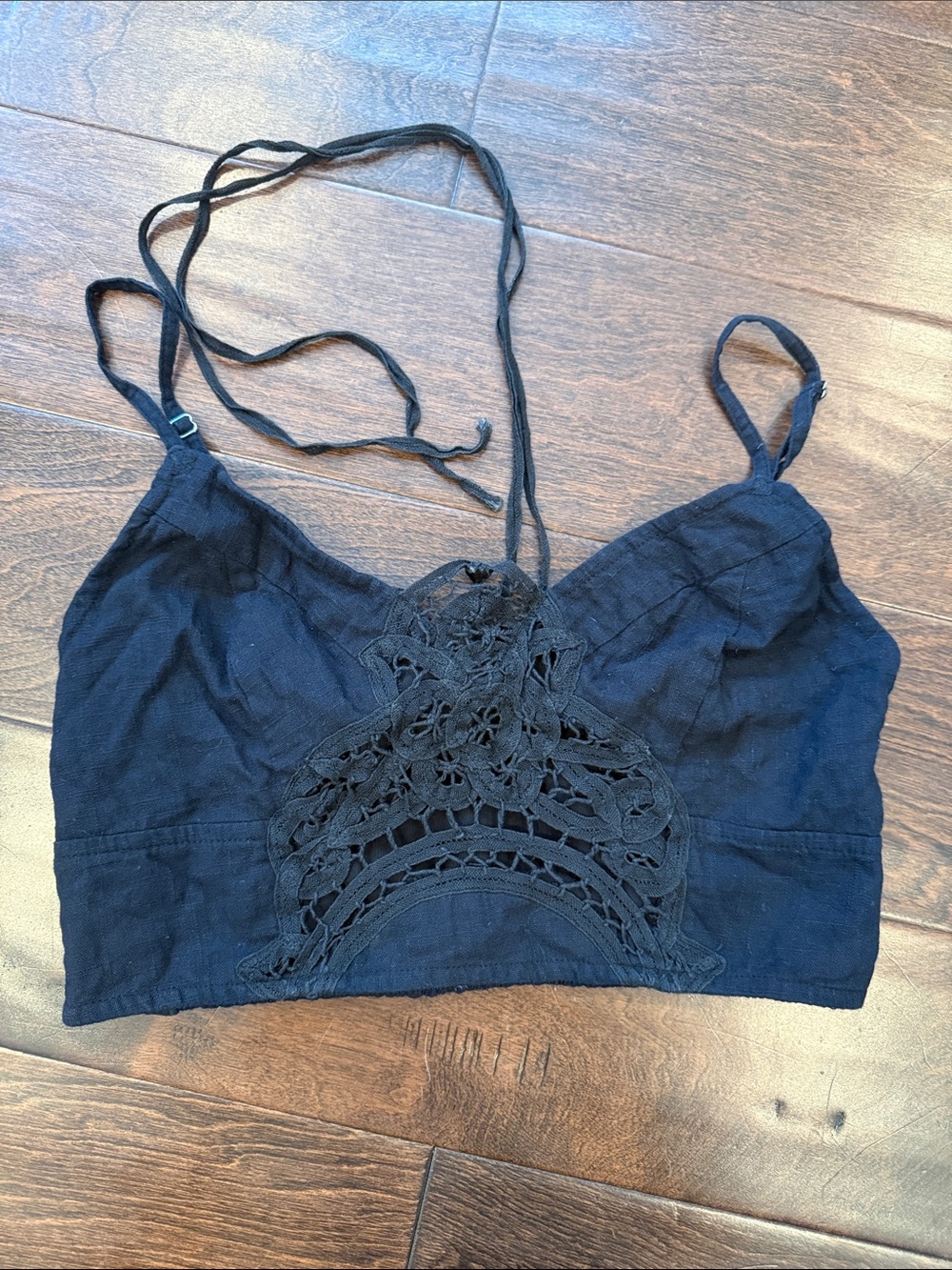 Free People Black Crochet-Front Camisole Bralette